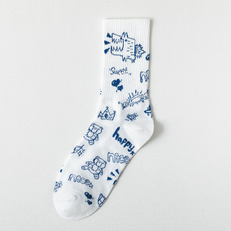 Cute Cartoon Student Blue Series Socks