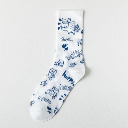 Cute Cartoon Student Blue Series Socks