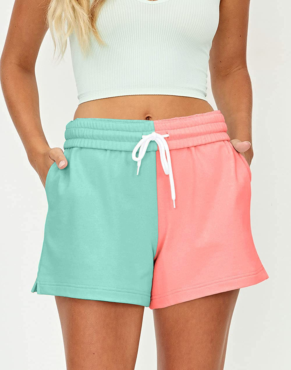 Asymmetric Paneling Lace-up High Waist Sports Shorts