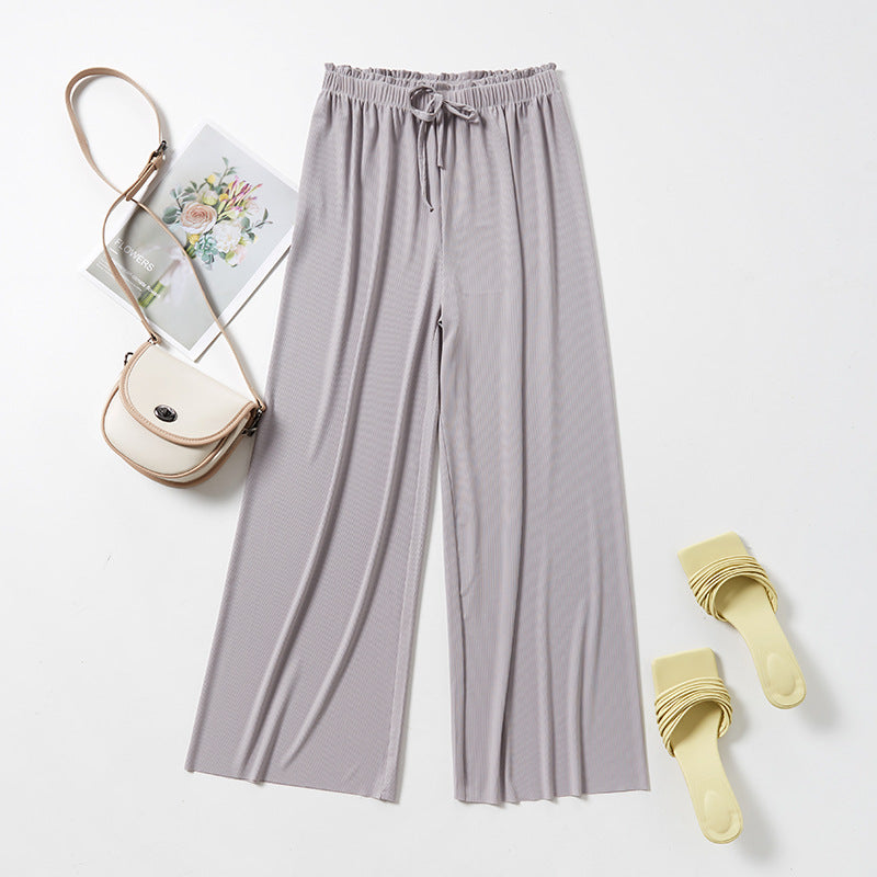 High Waist Loose Casual Ice Silk Wide-leg Pants