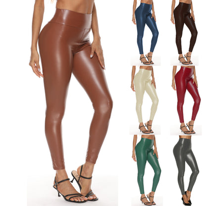 Multicolor Leather Pants For Women With High Waist And Hips