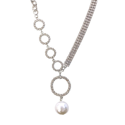 Temperament Full Diamond Ring Pearl Necklace