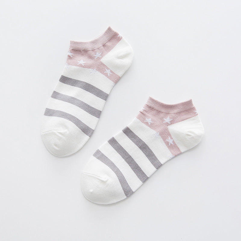 Star Stripe Breathable Low-cut Invisible Cotton Socks