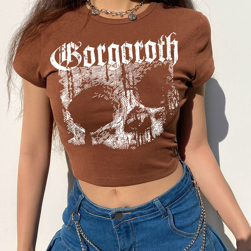 Vintage Short Sleeve T-shirt 90s Gothic Print Pattern Crop top